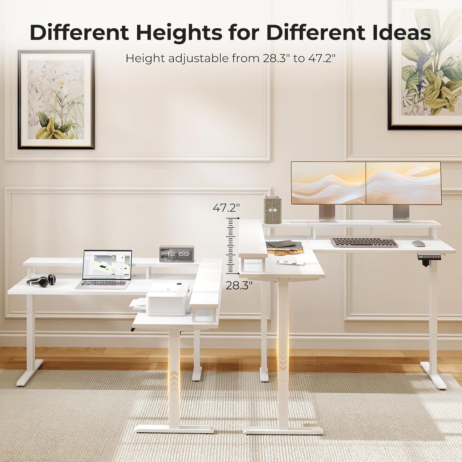Electric L Shaped Standing Desk 59 Inch With Power Outlets