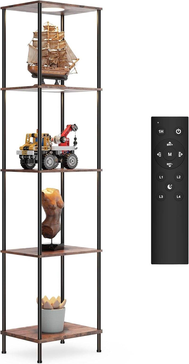 5-Tier Display Shelf Floor Lamp With RGBW Lights — Brown