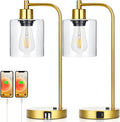 Gold Industrial Touch Table Lamps 2 Pack With USB Ports