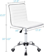 White PU Leather Vanity Chair — Mid Back Swivel Office Chair