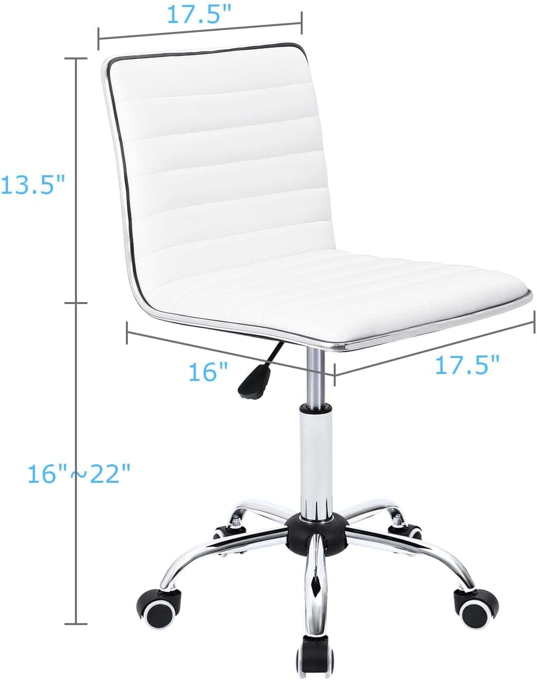 White PU Leather Vanity Chair — Mid Back Swivel Office Chair