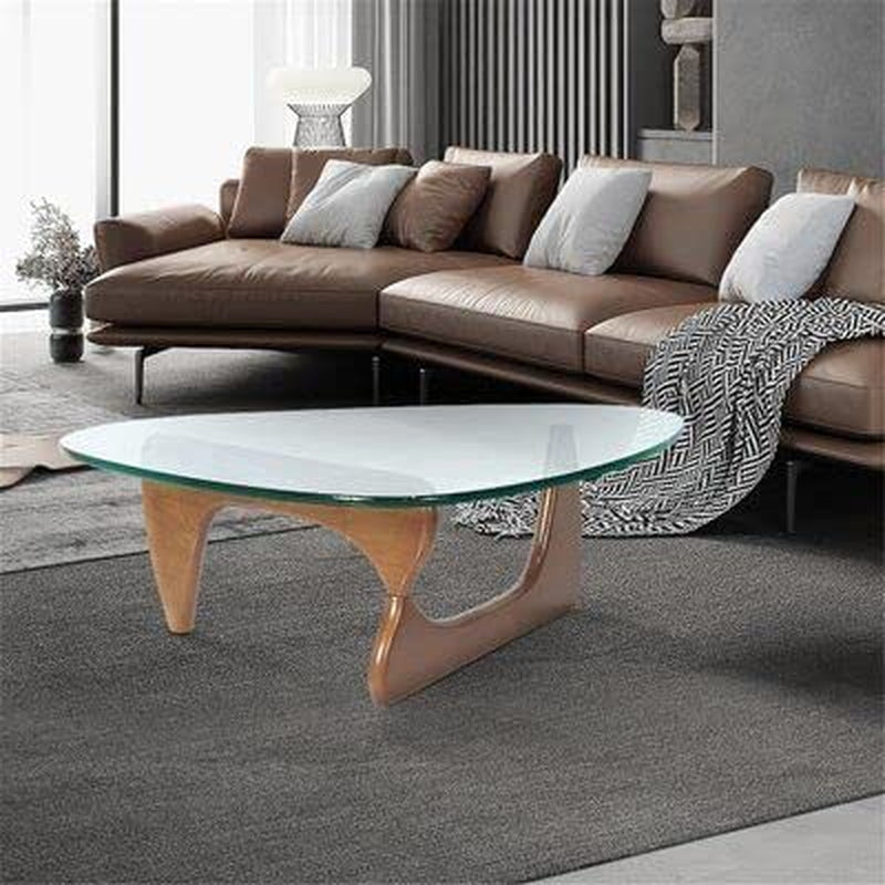Mid Century Glass Top End Table With Light Walnut Finish