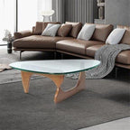 Mid Century Glass Top End Table With Light Walnut Finish