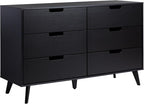 Modern Six Drawer Dresser Black 52 Inch Bedroom Storage