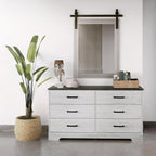 Washed White Farmhouse Dresser 6 Drawer Chest 53 Inch Wide
