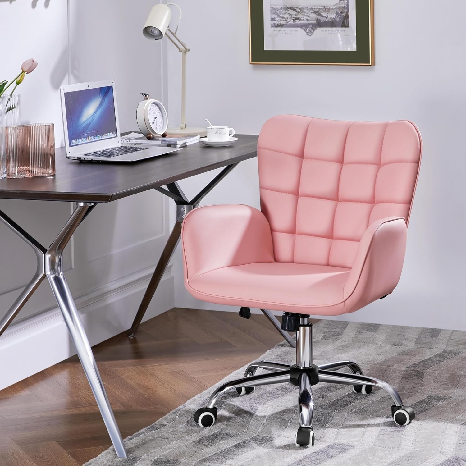 Pink Ergonomic Chair With Adjustable Height