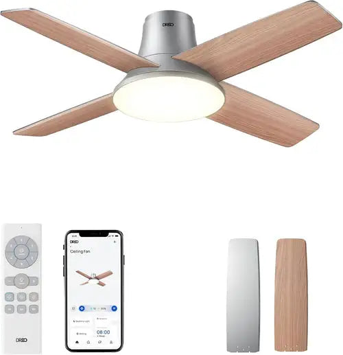 Smart Ceiling Fan 44 Inch Silver With Dimmable LED Light