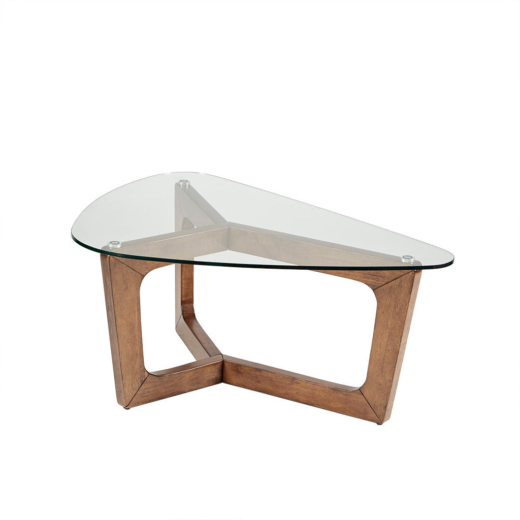 Contemporary Wood Base Tempered Glass Top Coffee Table-0