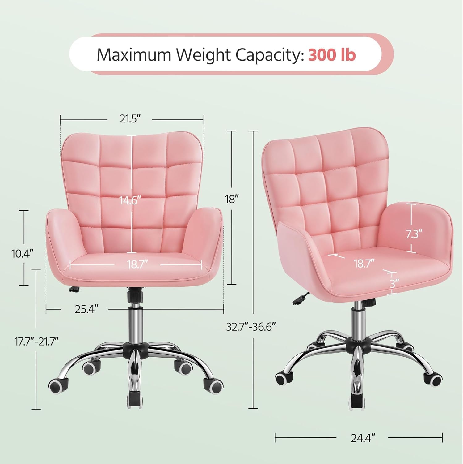 Pink Ergonomic Chair With Adjustable Height