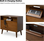 Nightstand With Charging Station Walnut Mid Century Modern