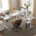 Electric L-Shaped Standing Desk 63×55 Inch — White Sit-Stand