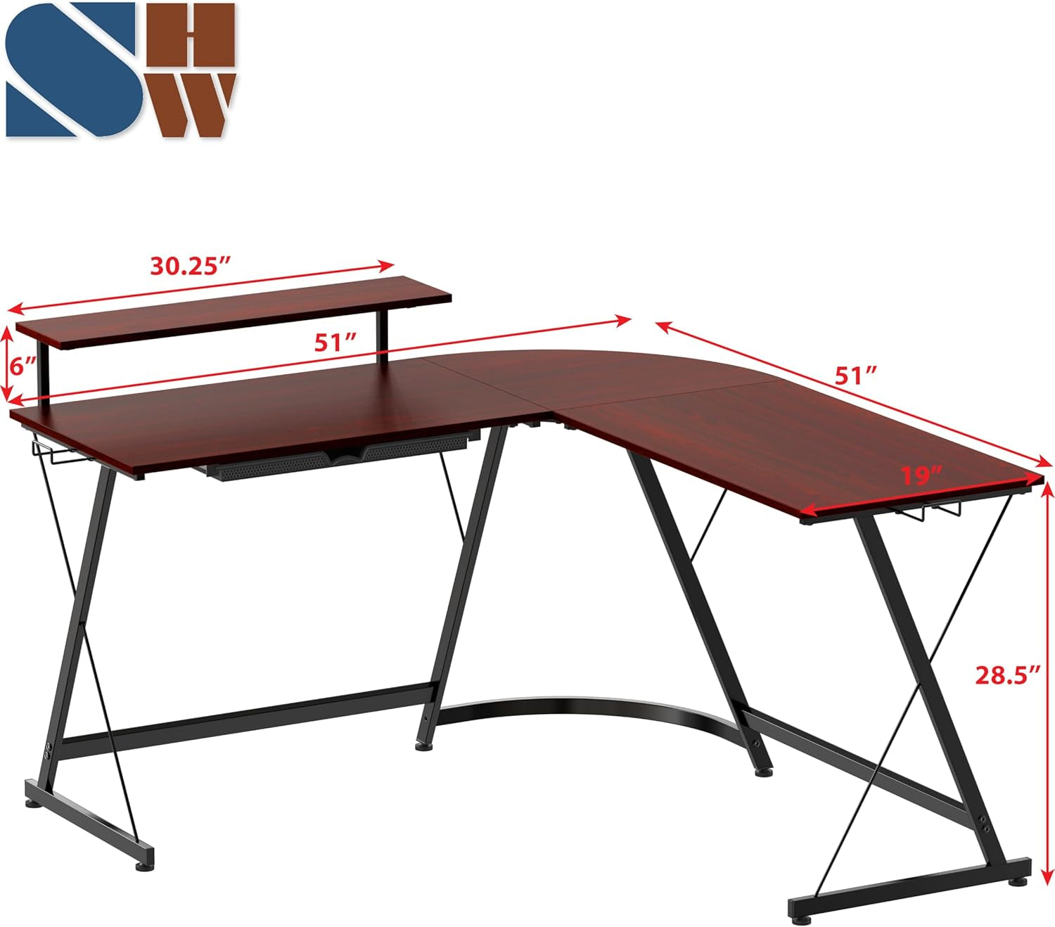 Vista L Shape Desk With Adjustable Monitor Stand Cherry