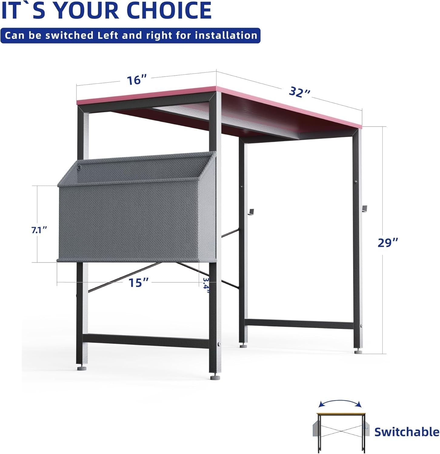 32 Inch Computer Desk With Storage Bag And Headphone Hook