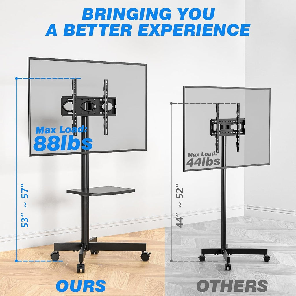 Mobile TV Cart 23-60 Inch TVs, Height Adjustable Wheels