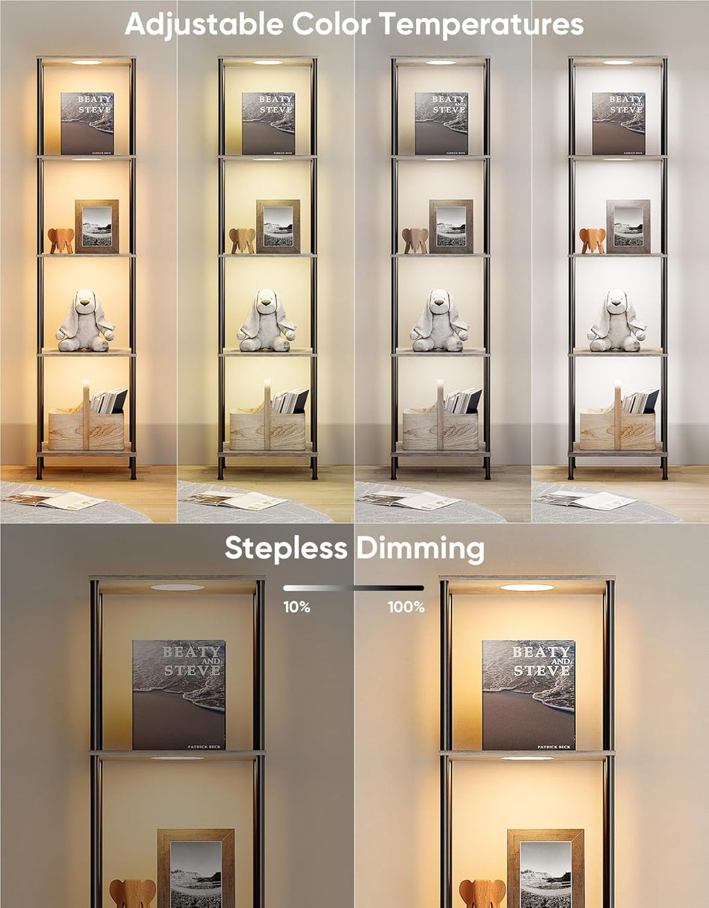 Display Shelf Floor Lamp With RGBW Light Gray Five Tier