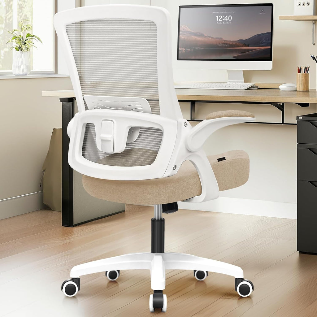 Beige Mesh Office Chair With Adjustable Height And Ergonomic Design