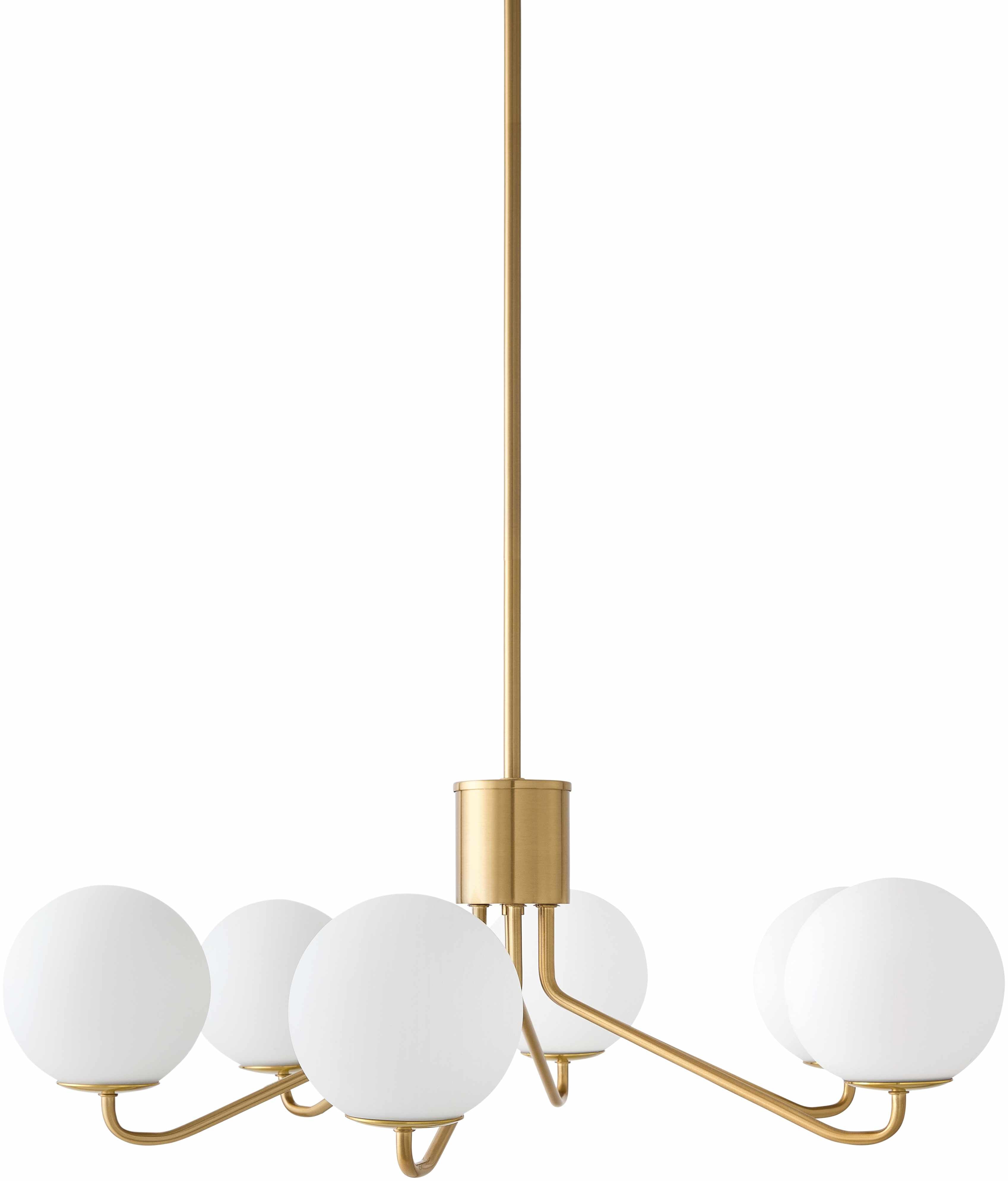 6-Light Gold Chandelier with Frosted Glass Shades on a white background