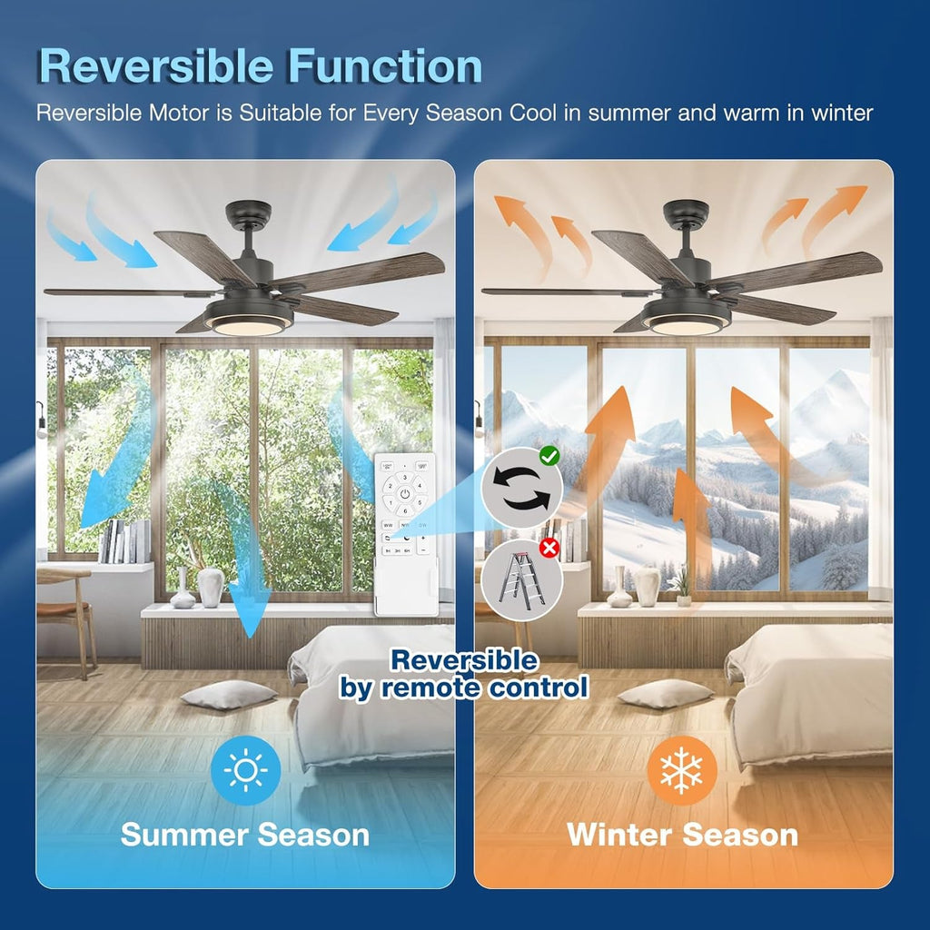 52 Inch Black Ceiling Fan With Lights Remote Control