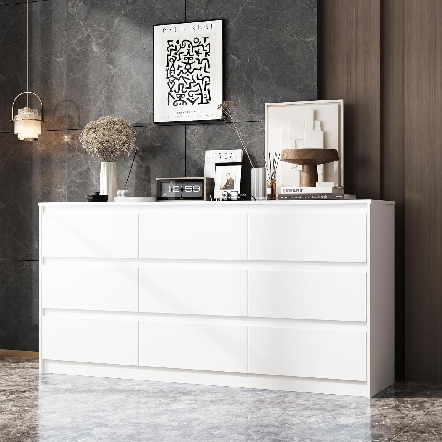 9 Drawer White Dresser For Bedroom Storage Eco Friendly Wood Finish
