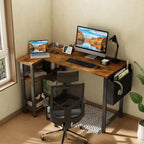 40 Inch L Shaped Desk With Power Outlet And Shelves Rustic Brown