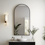 Black Arched Wall Mirror 42x24 Inches With Iron Frame