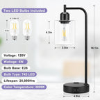 Industrial Touch Table Lamps Bundle – Set of 2, 3-Way Dimmable with USB