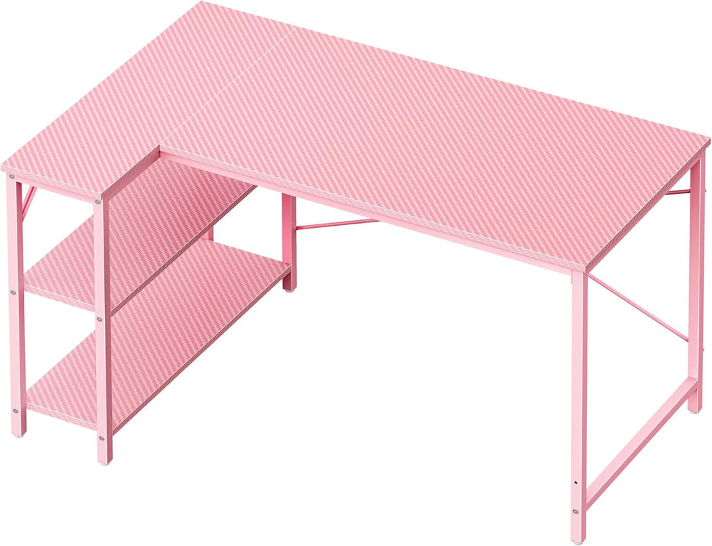 Pink L Shaped Desk 47 Inch Corner Desk For Home Office