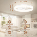 23.6 Inch White Low Profile LED Ceiling Fan Light With Remote Dimmable