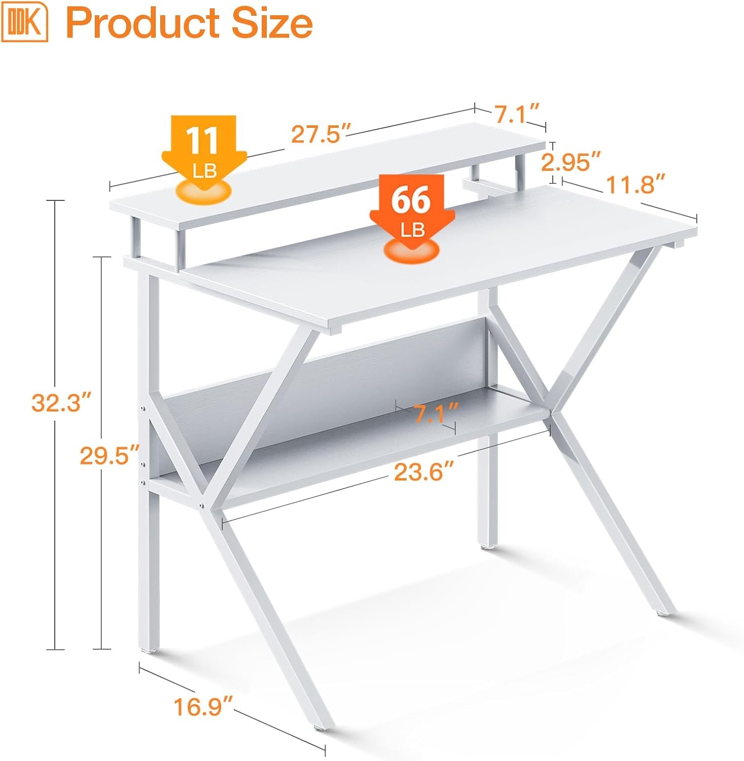 27.5 Inch White Computer Desk With Storage Shelves