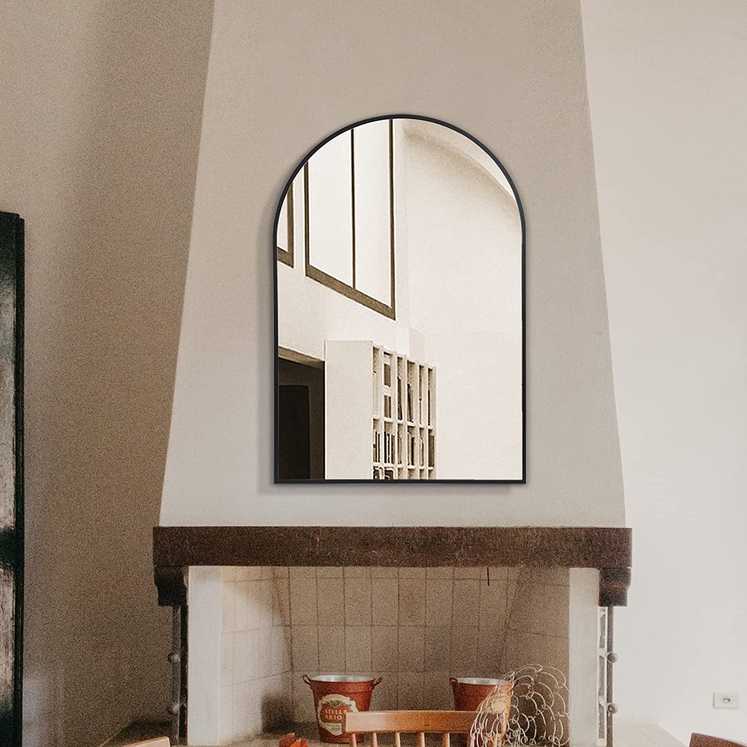 Arched Full Length Wall Mirror 24x36 Matte Black Frame
