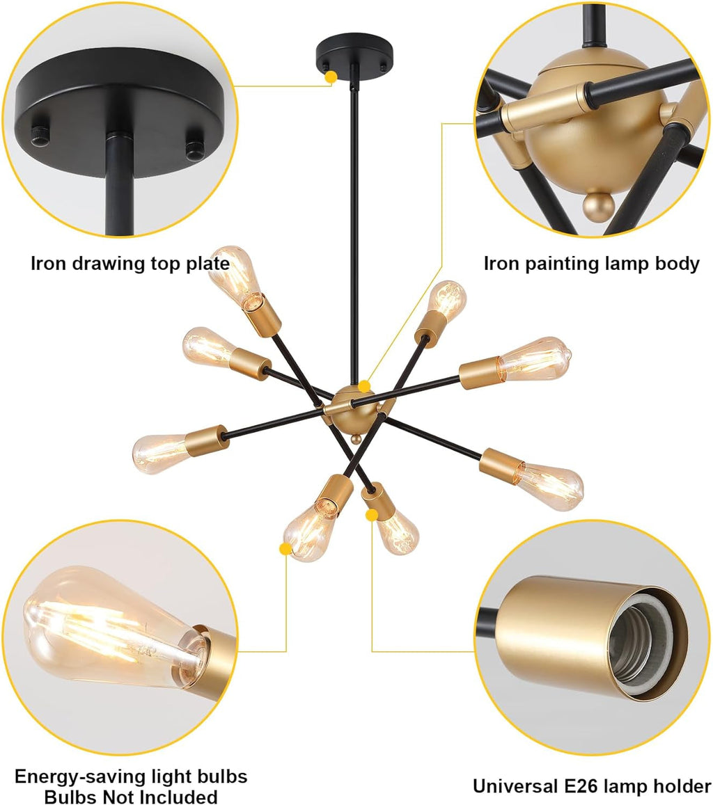 8 Lights Black And Gold Sputnik Chandelier For Dining Room