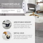 Grey Velvet Home Office Chair With 360 Swivel And Gold Base