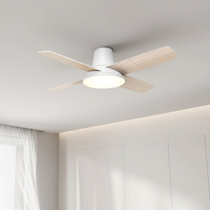 Ceiling fan with dimensions labeled on a neutral background
