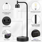 Industrial Touch Bedside Lamps 3-Way Dimmable USB-C