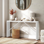 62.2-Inch Industrial White Console Table With Metal Frame