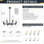 Black 8 Light Chandelier For Dining Room Glass Shades