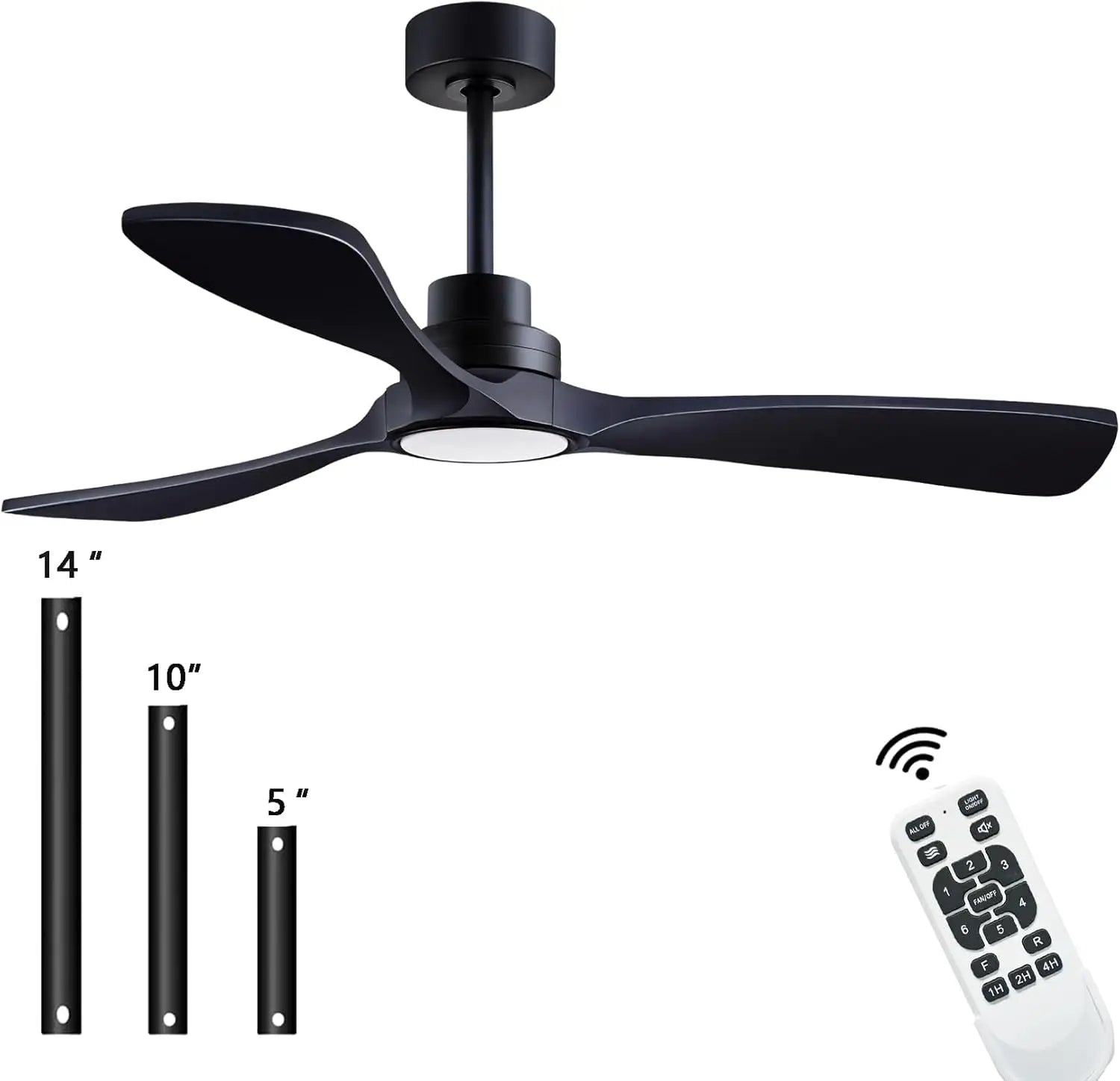 52 Inch Wood Ceiling Fan With Remote And Light Kit Black