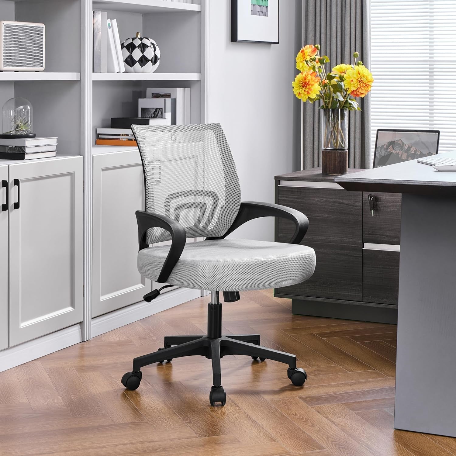 Grey Ergonomic Mesh Office Chair With Lumbar Support