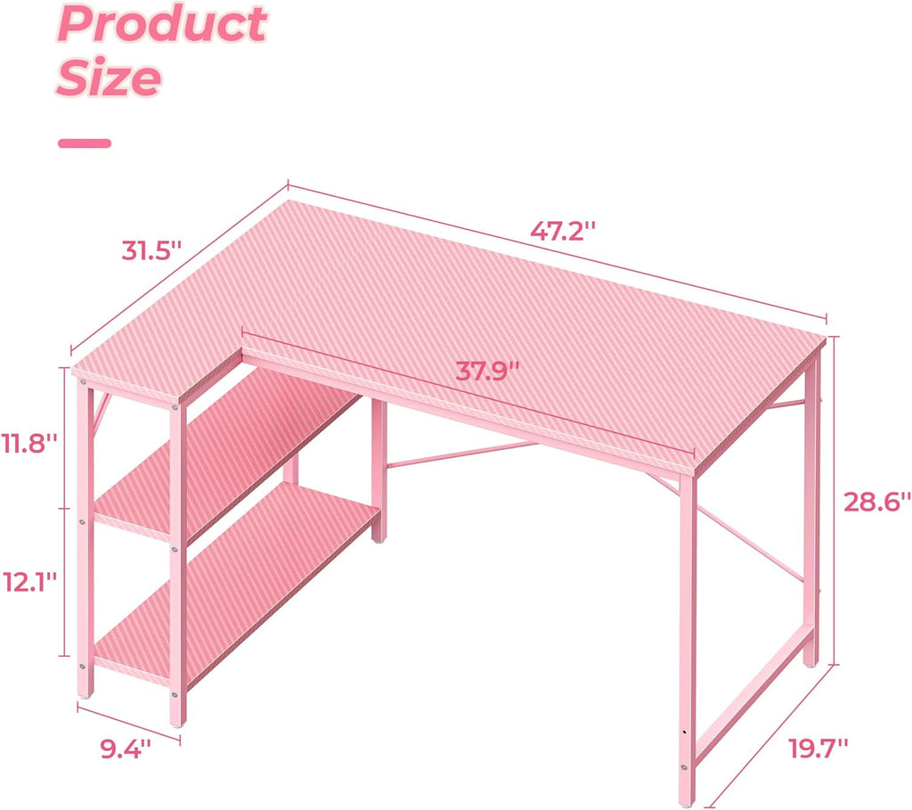 Pink L Shaped Desk 47 Inch Corner Desk For Home Office