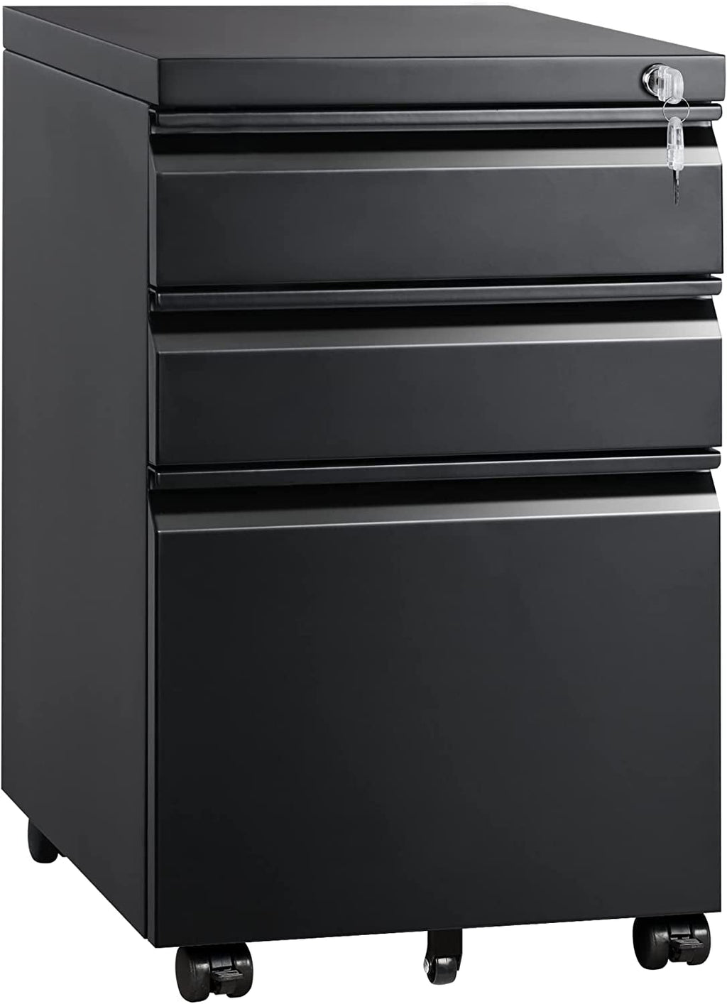 Compact Black Mobile Filing Cabinet Lockable With Drawers