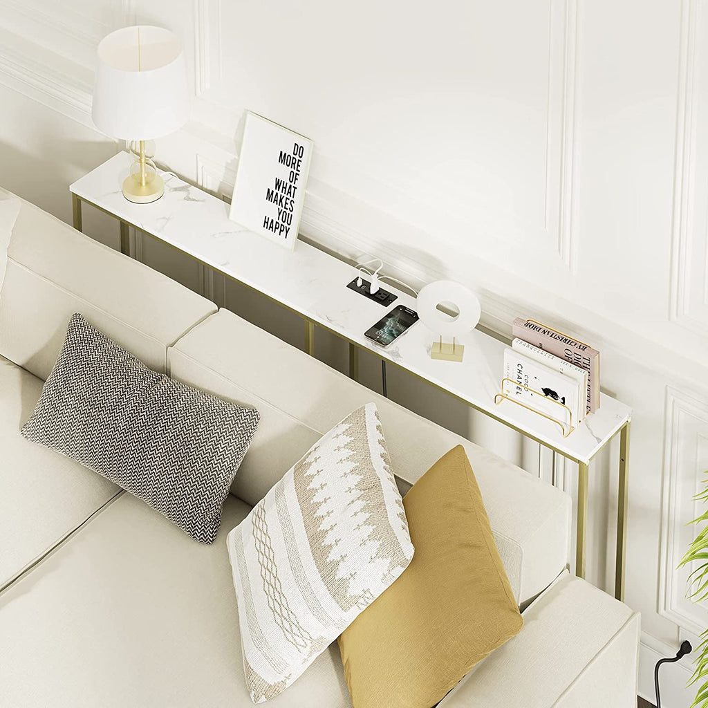 Gold Frame Console Table With Power Outlet And USB Ports