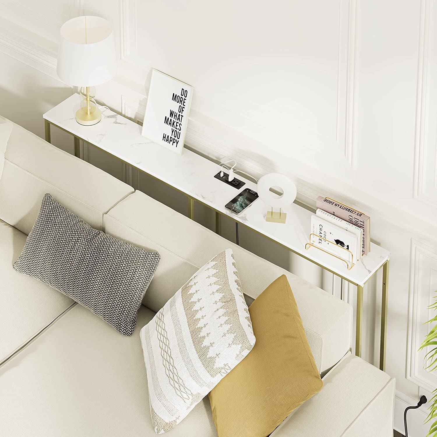 Gold Frame Console Table With Power Outlet And USB Ports