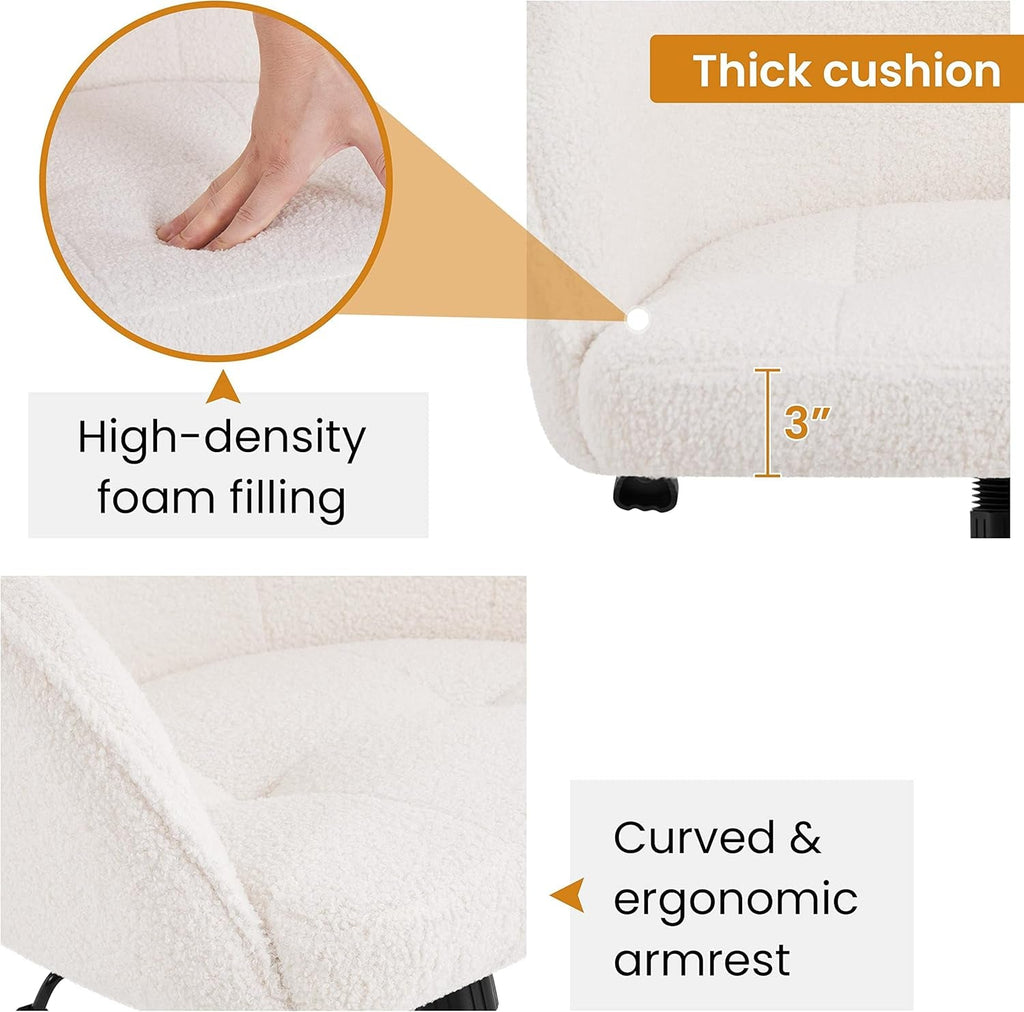 Ivory Upholstered Desk Chair With Adjustable Tilt Angle