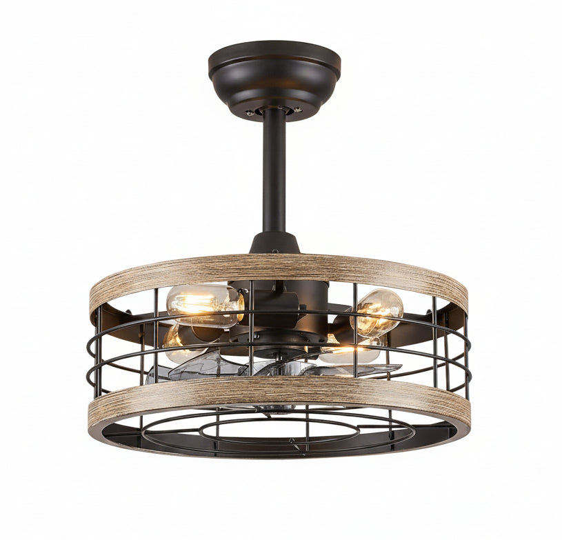 16.5 Inch Rustic Brown Caged Ceiling Fan With Light