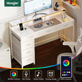 White 47 Inch LED Gaming Desk With 6 Drawers USB Type C