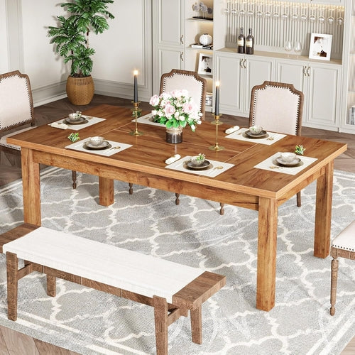 70.87 Inch Wood Dining Table Farmhouse Thickened Legs