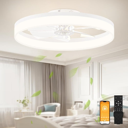 23.6 Inch White Low Profile LED Ceiling Fan Light With Remote Dimmable