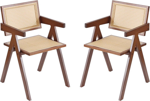 Walnut Rattan Dining Chairs Set Of 2 Ergonomic Back
