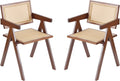 Walnut Rattan Dining Chairs Set Of 2 Ergonomic Back