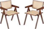 Walnut Rattan Dining Chairs Set Of 2 Ergonomic Back